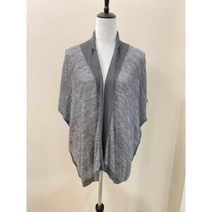 Ann Taylor LOFT Wool Blend Gray Sequins Open Front Cardigan Short Sleeve Size L